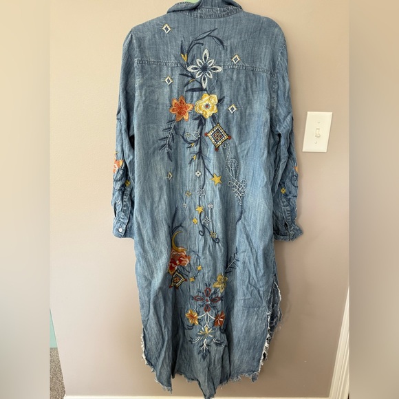Floral Embroidered Denim Shirt Dress - Picture 9 of 9